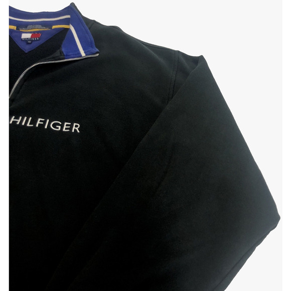 Vintage Tommy Hilfiger Men's Quarter Zip Sweatshirt XXL Black Heavyweight Logo - Picture 3 of 9
